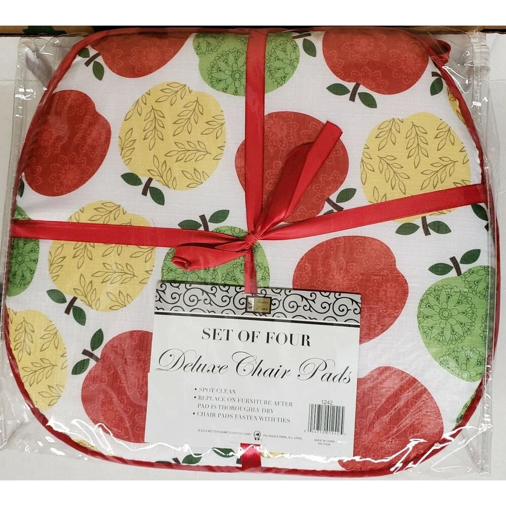 Set of 4 DELUXE CHAIR PADS w/red ties, reversible,15